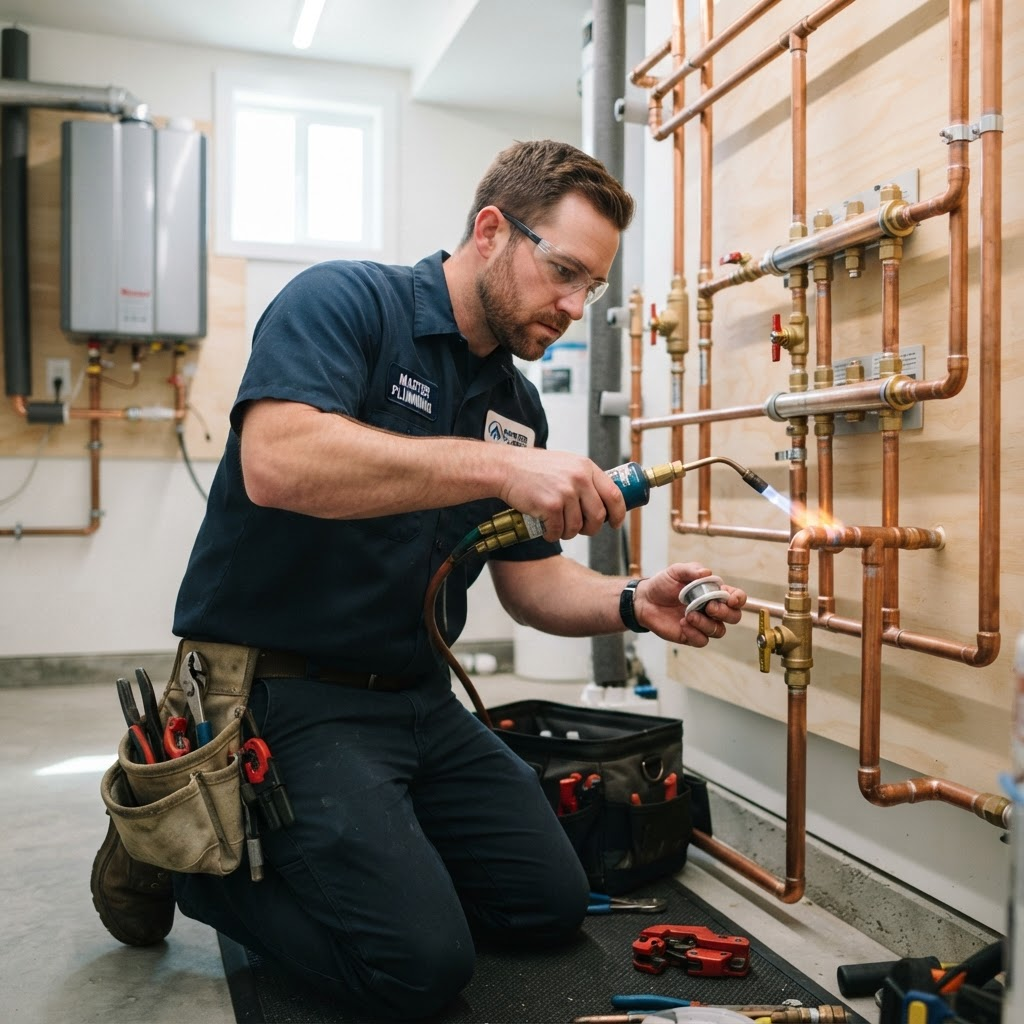 Professional plumbing service in action